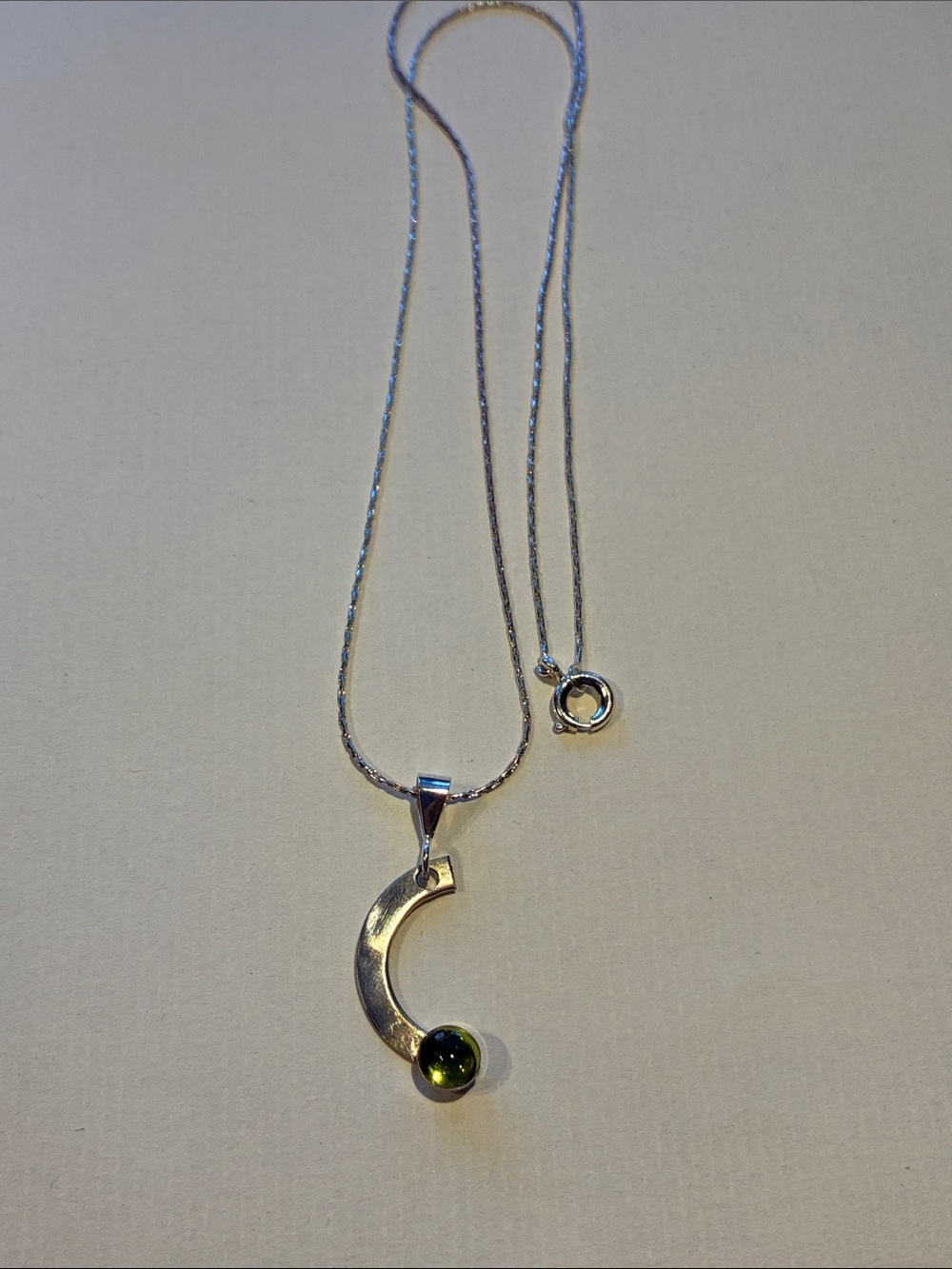 Sterling Silver Crescent Pendant Necklace with peridot gem